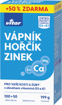 Vitar Vápník+hořčík+zinek+vitamín D3+K1 150 tablet