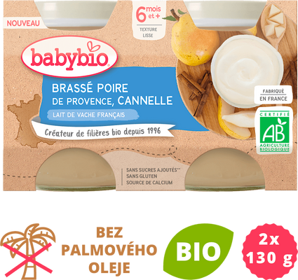 Babybio Brassé hruška skořice 2 x 130 g