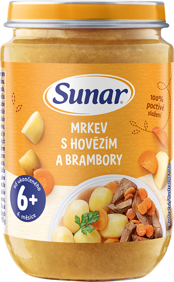 Sunar Příkrm mrkev s hovězím a brambory 6m+, 190 g