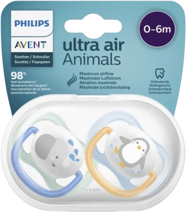 Philips Avent Šidítko Ultra air Zvířátko 0-6m chlapec 2 ks