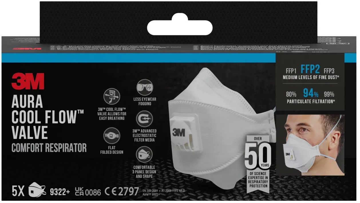3M 9322-5 Aura™ respirátor proti částicím, s ventilem FFP2 5 ks