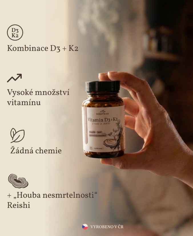 Herbyway Vitamín D3+K2 s Reishi 2500 IU, 60 kapslí