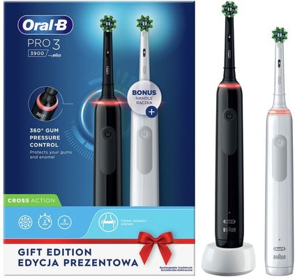 Oral-B PRO 3 3900 Elektrické zubní kartáčky černý a bílý 2 ks