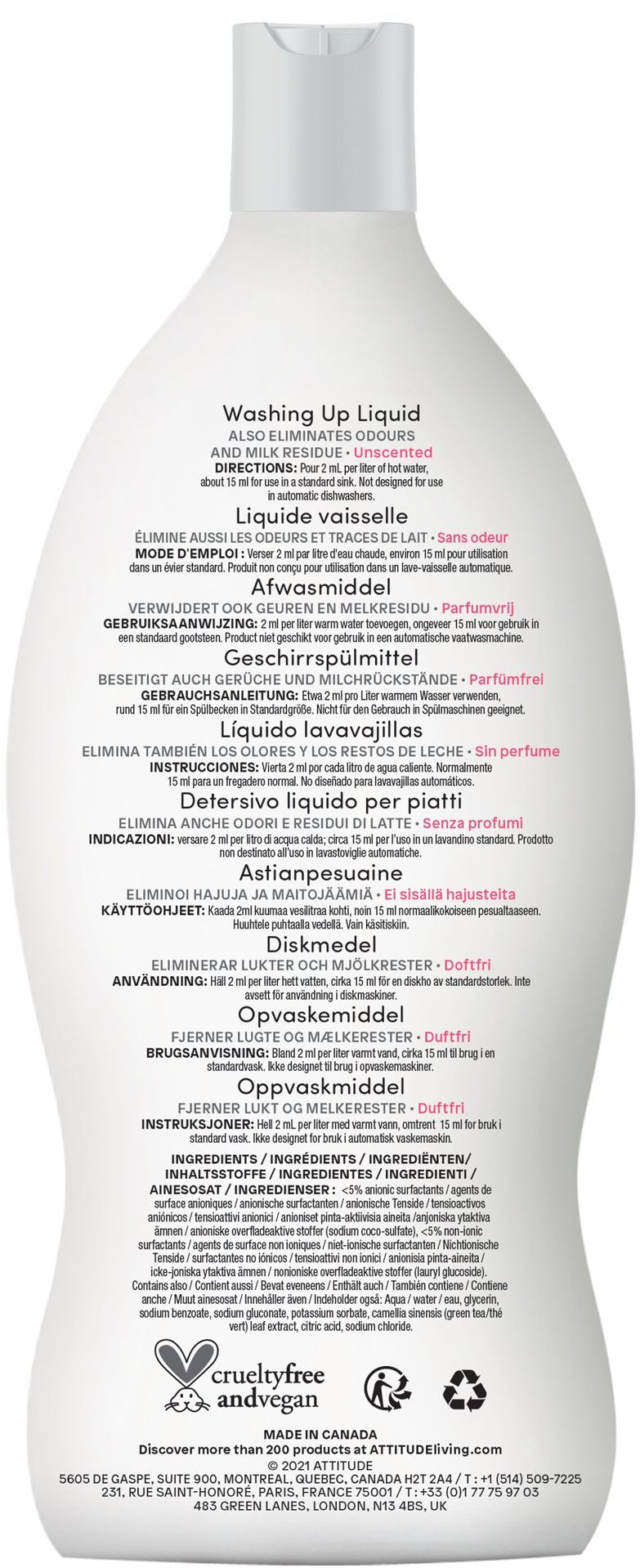 Attitude Prostředek na mytí nádobí bez vůně 700 ml