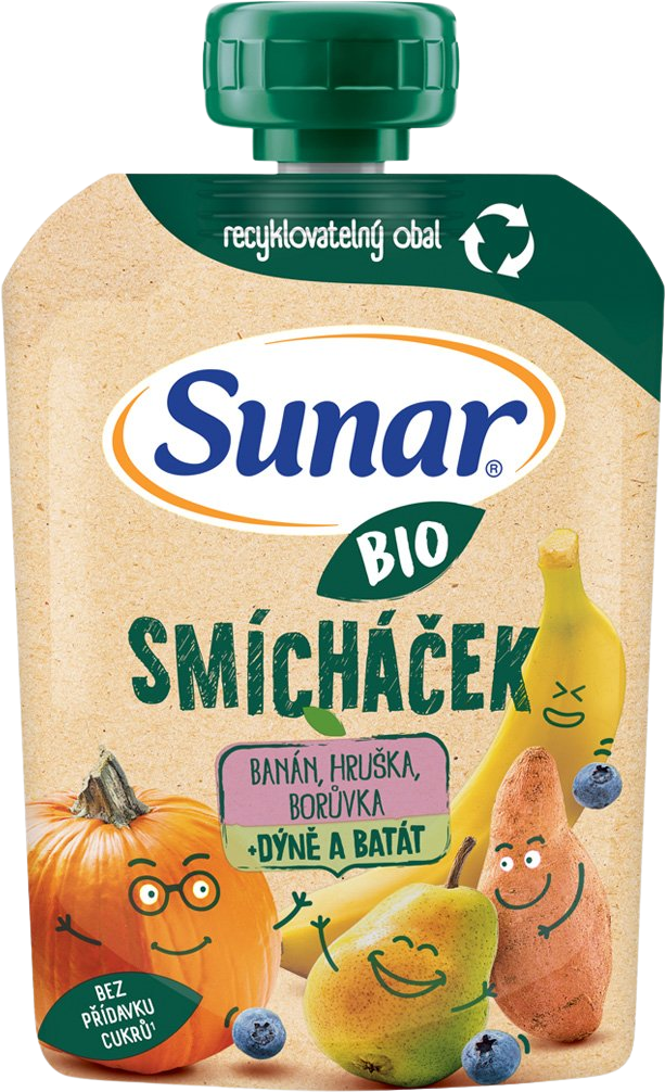 Sunar BIO ovocná kapsička Smícháček banán, hruška, dýně, batáty a borůvky 100 g