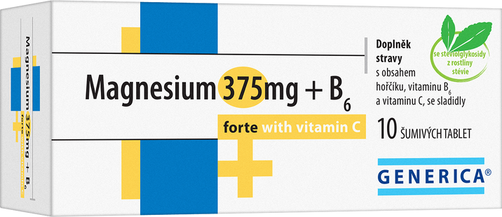 Generica Magnesium 375mg+B6 forte s vitaminem C 10 šumivých tablet