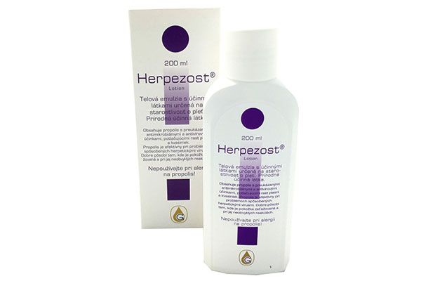 Herpezost, telová emulzia, uklidňujúcí, obnovújící účinok, obsahuje propolis, kvasinky, plesně