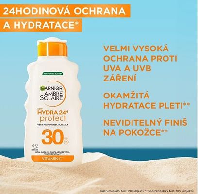 Garnier Ambre Solaire Hydra24h Protect Ochranné opalovací mléko proti UV záření s vysokou ochrannou SPF 30, 175 ml