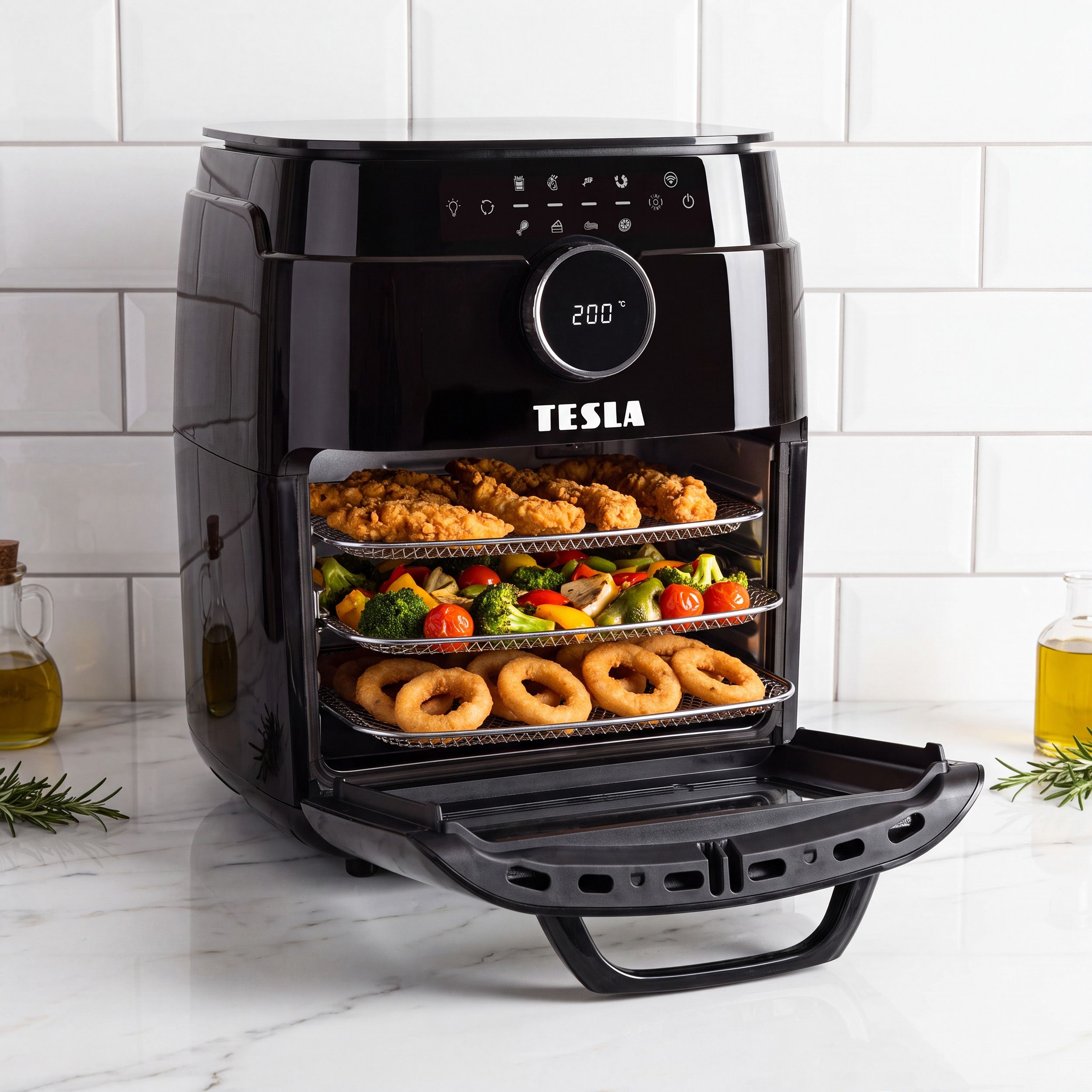 Tesla AirCook & Grill QG800 WiFi - multifunkční digitální horkovzdušná fritéza s grilem