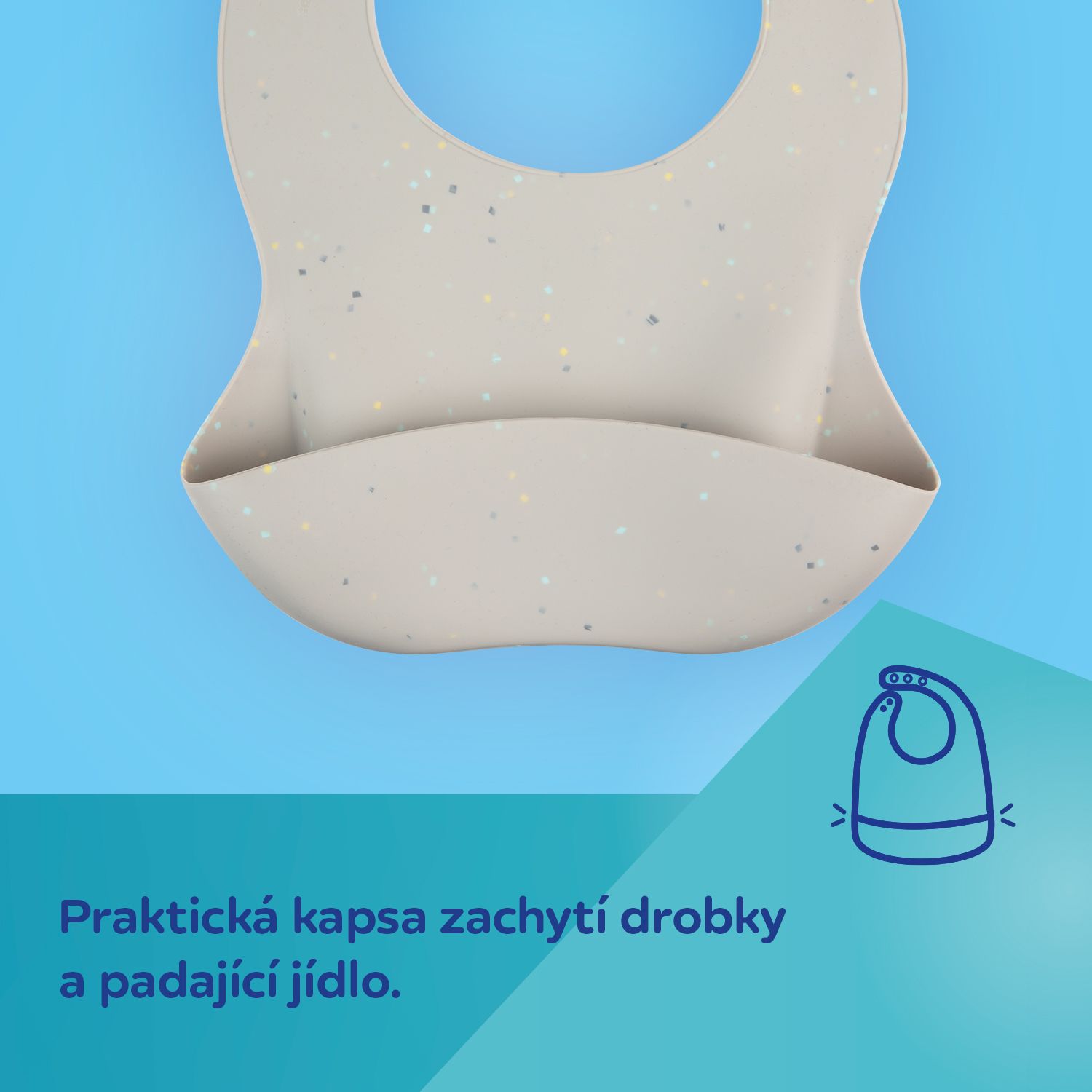 Canpol babies Silikonový bryndák s kapsou DOTS béžový