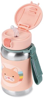 Skip Hop Spark Style Láhev s brčkem na vodu nerez Kočička 12m+ 350 ml