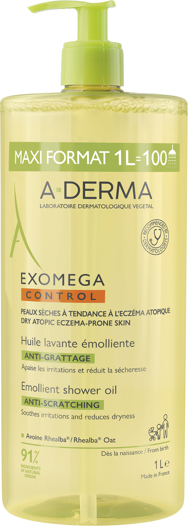 A-Derma Zvláčňující sprchový olej 1000 ml