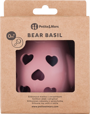 Petite&Mars Hračka silikonová s chrastítkem Bear Basil Dusty Rose 0m+