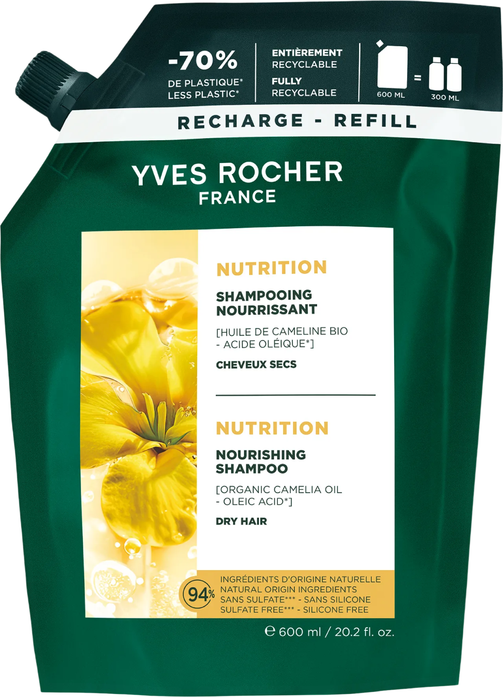 Yves Rocher Haircare Botanical Solutions, Vyživující šampon 600 ml