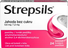 Strepsils Jahoda bez cukru 0.6 mg/1.2 mg 24 pastilek