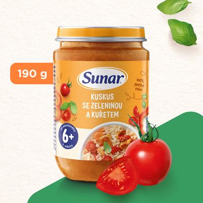 Sunar Příkrm kuskus se zeleninou a kuřetem 6m+, 190 g