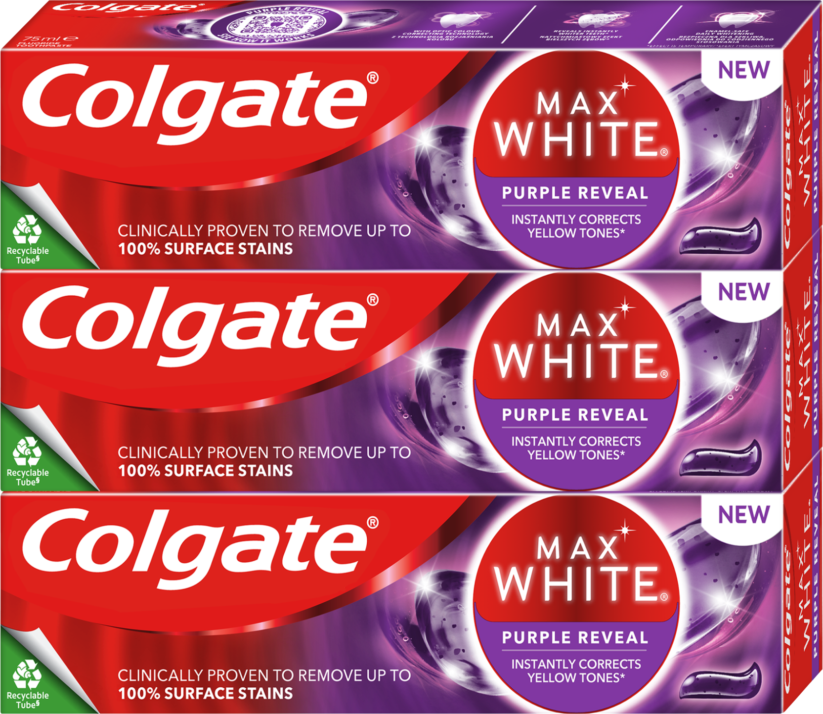 Colgate Max White Purple Reveal bělicí zubní pasta 3 x 75 ml