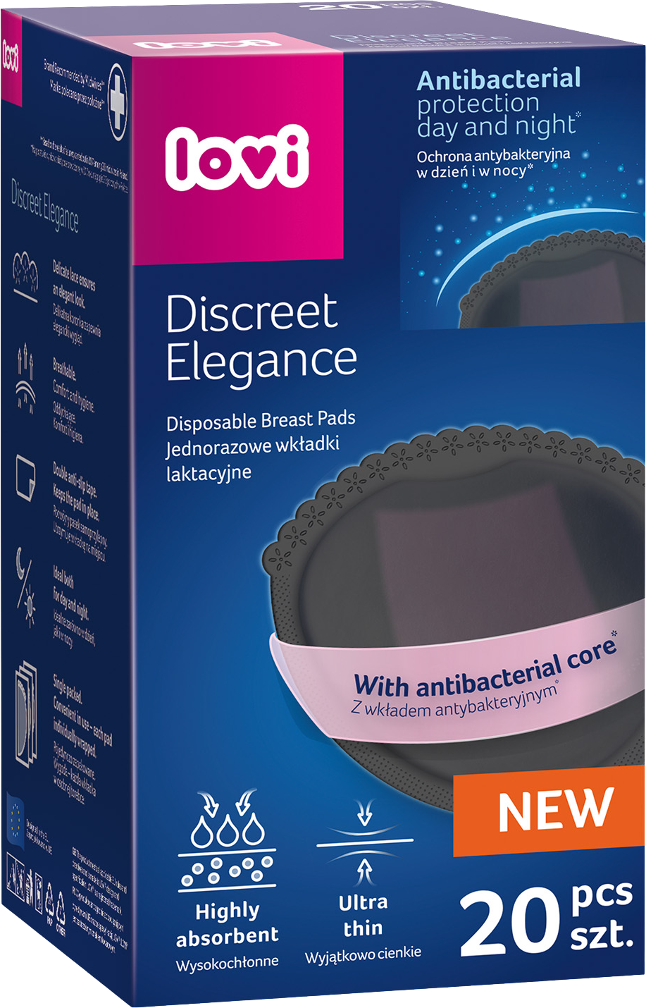 LOVI Vložky do podprsenky antibakteriální Discreet Elegance černé 20 ks