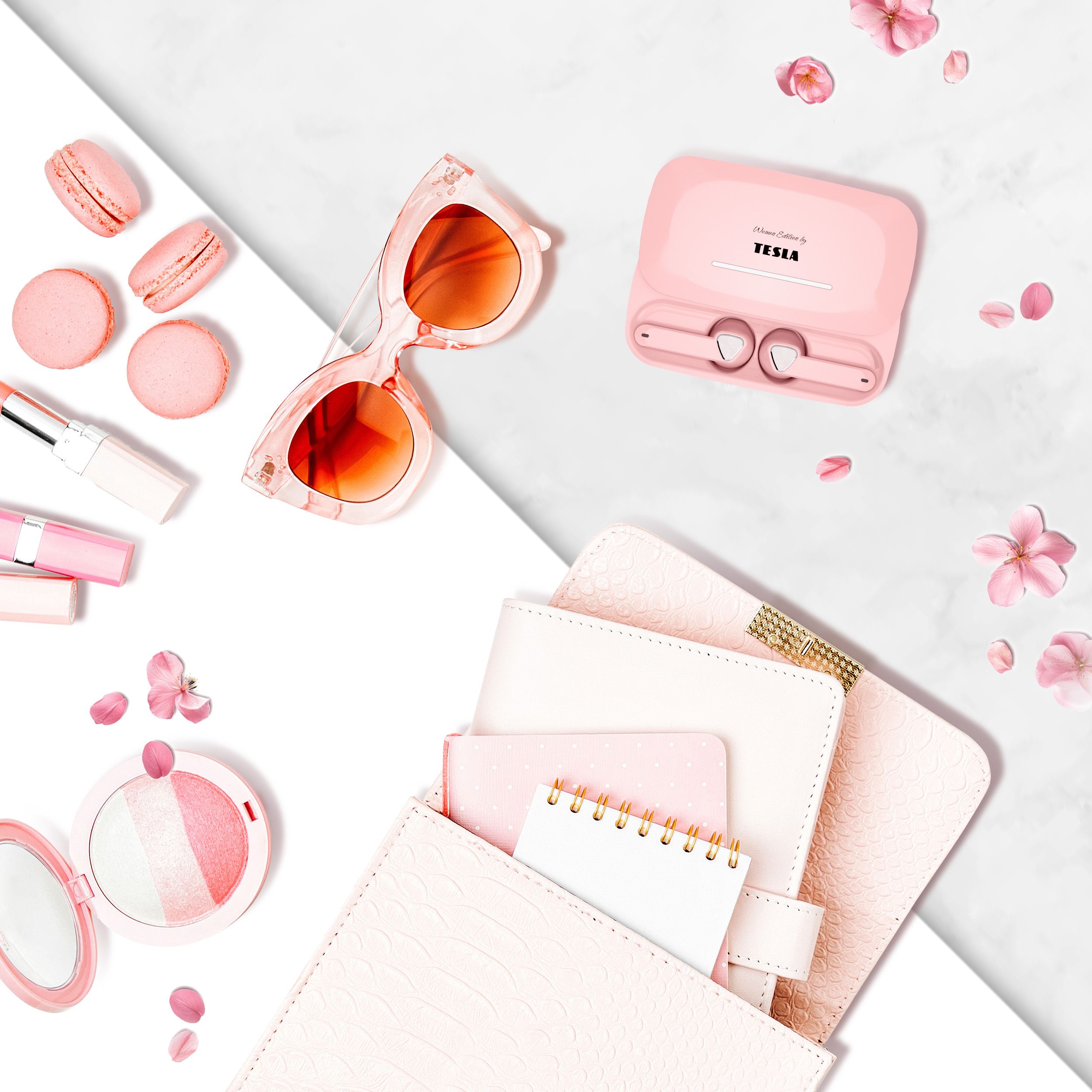 Tesla Sound EB20 - bezdrátová Bluetooth sluchátka (Blossom Pink)