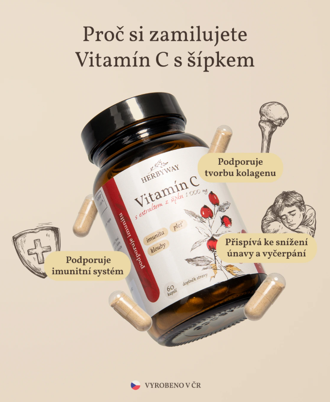 Herbyway Vitamin C s extraktem šípku 1 000 mg, 60 kapslí