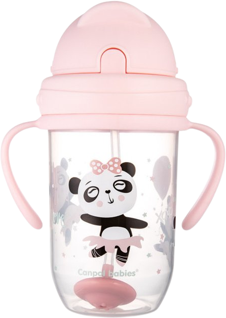 Canpol babies Exotic Animals nevylévací hrneček se slámkou a závažím růžový 270 ml