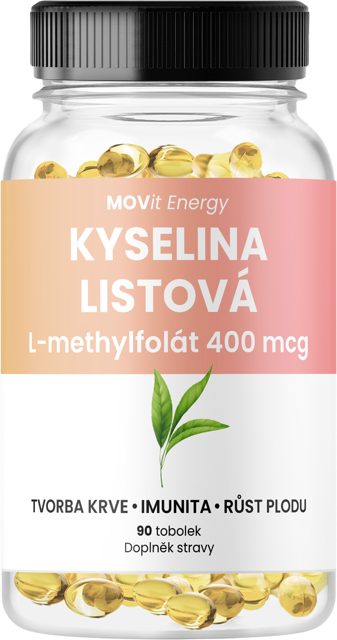 MOVit Energy Kyselina Listová L-methylfolát 400 mcg, 90 tobolek