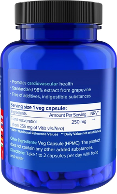Natios Resveratrol, Extra Strength, 250 mg, 90 kapslí