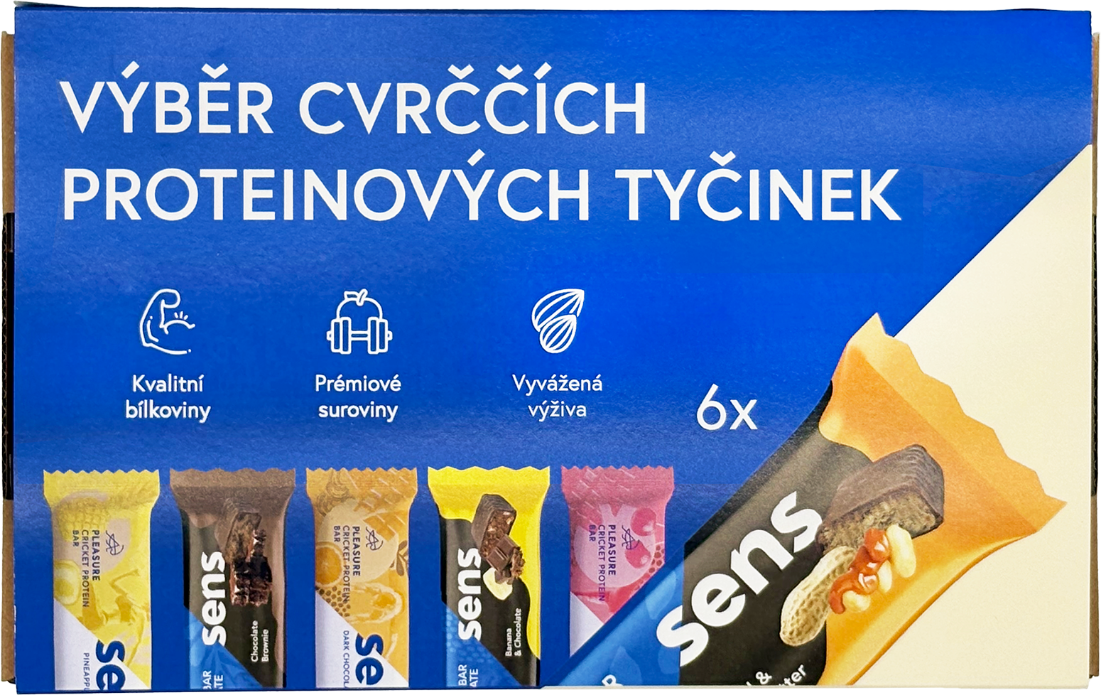 Sens Cvrččí proteinové tyčinky v dárkovém balení - starter pack 6 tyčinek