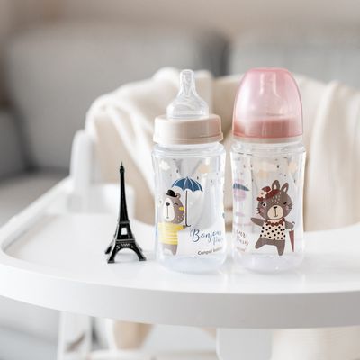 Canpol babies Lahev se širokým hrdlem Bonjour Paris růžová 240 ml