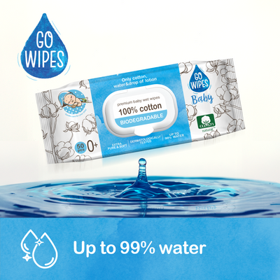 GoWipes Dětské vlhčené ubrousky, 99 % vody, plastic free