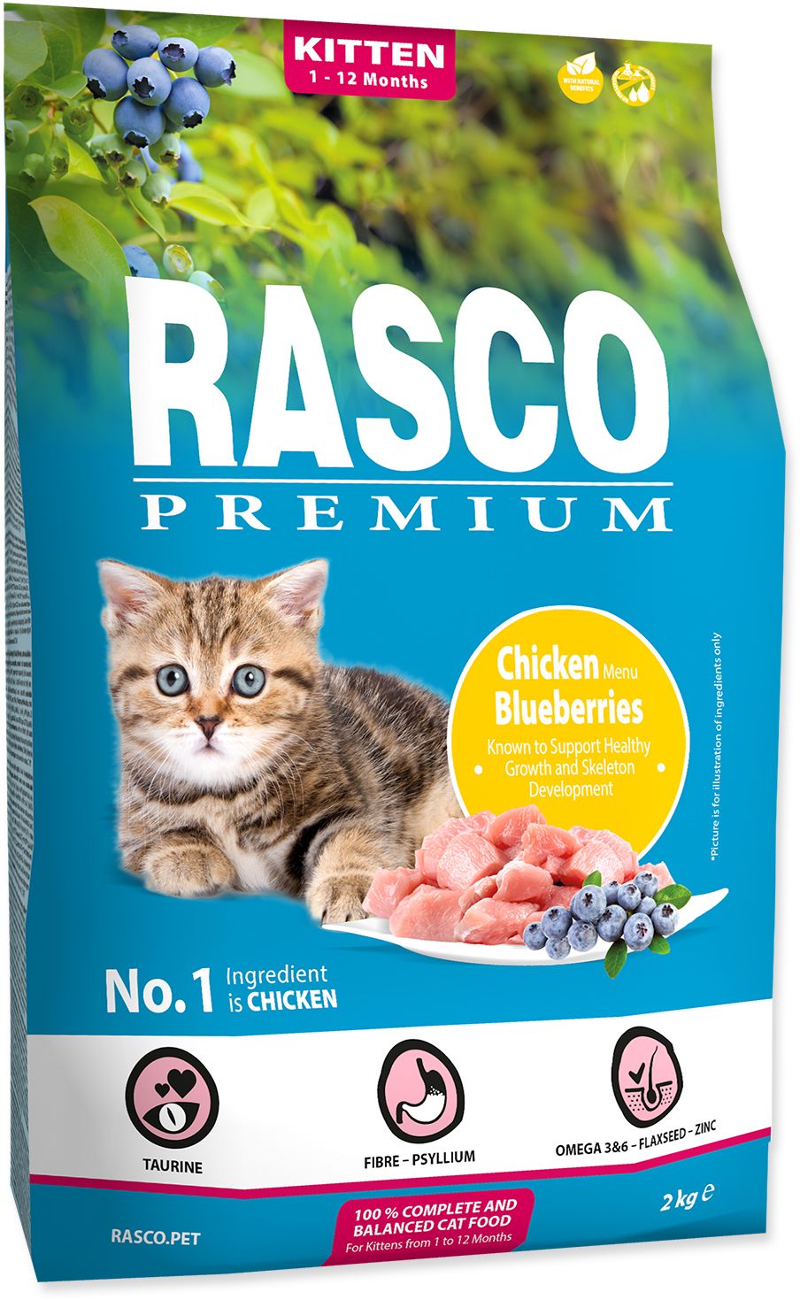 RASCO PREMIUM Krmivo Kitten kuře s borůvkou 2 kg
