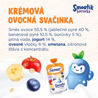 Sunar Smootík dětská kapsička borůvka, jogurt, ovesné vločky 12m+ 120 g