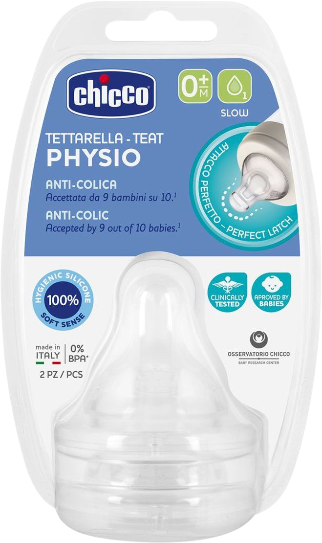 Chicco Savička na láhev Perfect 5/Well-Being fyziologický pomalý průtok 0m+, 2 ks