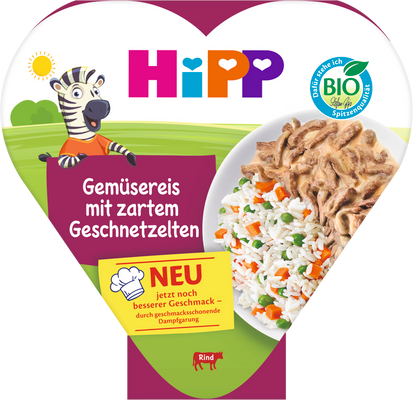 HiPP BIO Rýže se zeleninou a hráškem a jemně nakrájeným hovězím masem 250 g