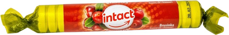 Intact rolička hroznový cukr s vitamín C Brusinka 40 g