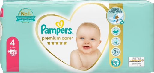 Pampers Premium Care plenky vel. 4, 9-14 kg, 52 ks