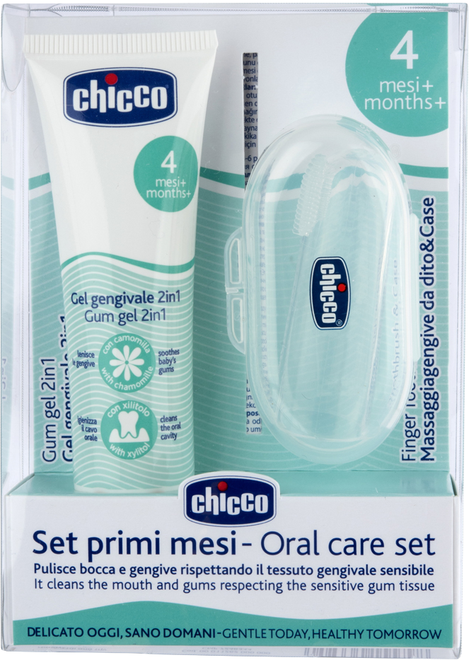 Chicco Set zubní uklidňující gel a kartáček na prst s pouzdrem 4m+