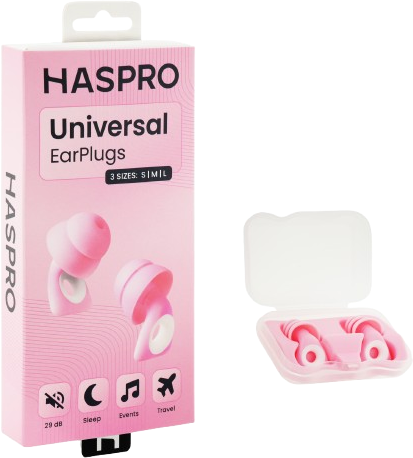 Haspro Universal Pink, 1 pár opakovaně použitelných silikonových špuntů do uší, růžové