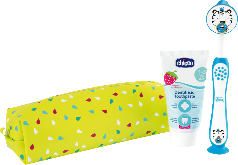 Chicco Set zubní kartáček a pasta v pouzdře - Tiger, 3r+