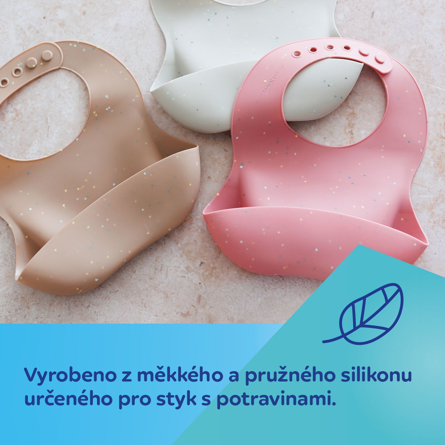 Canpol babies Silikonový bryndák s kapsou DOTS béžový