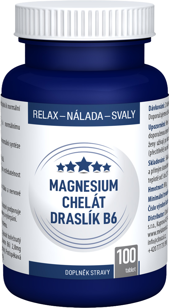 Clinical Nutricosmetics Magnesium chelát, draslík, B6, 100 tablet