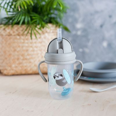 Canpol babies Exotic Animals nevylévací hrneček se slámkou a závažím šedý 270 ml