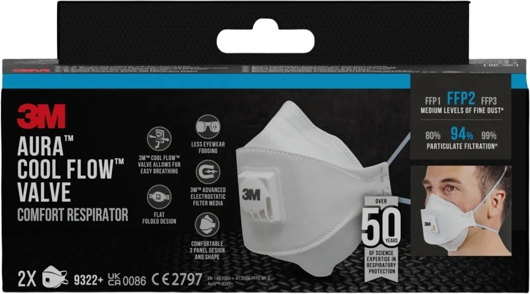 3M 9322 Aura respirátor proti částicím s ventilem FFP2 2 ks