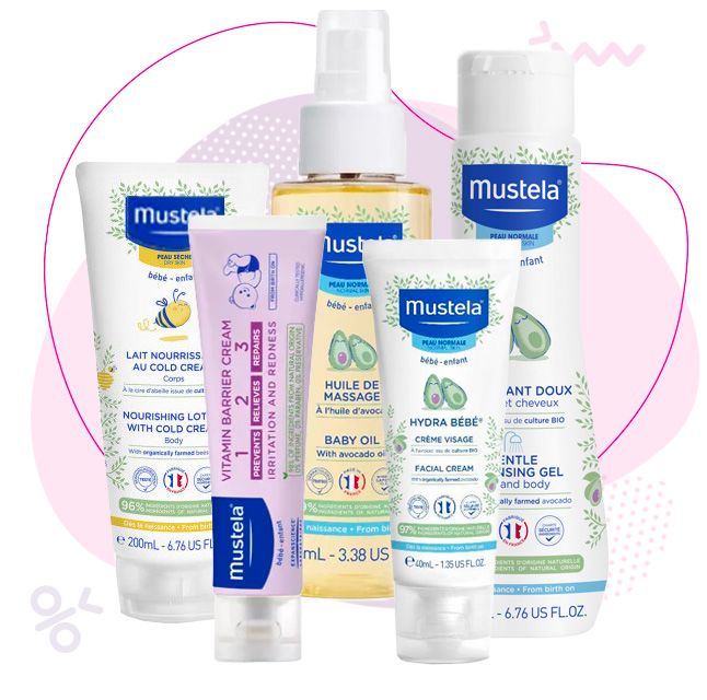 mustela, miminko, dítě, přebalování