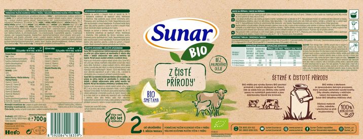 Sunar BIO 2 pokračovací kojenecké mléko 700 g