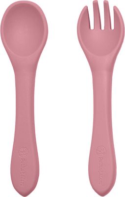 Petite&Mars Set jídelní silikonový TAKE&MATCH talíř + příbor Dusty Rose 6m+ 2 ks