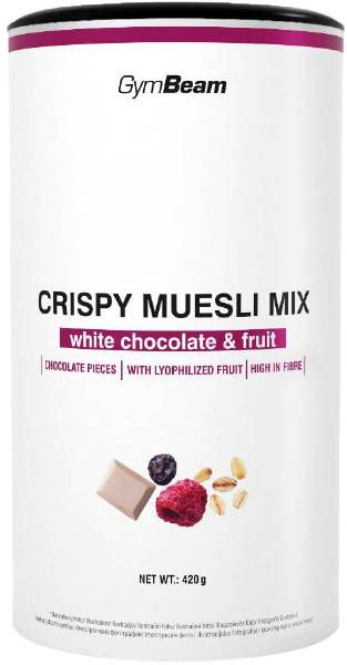 GymBeam Crispy Muesli Mix bílá čokoláda a ovoce 420 g