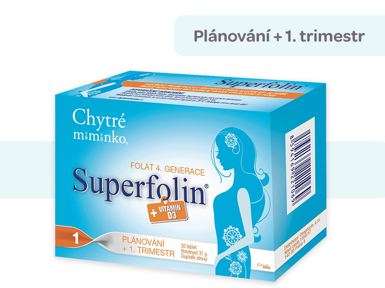 Chytré miminko Superfolin 1, plínování miminka, kyselina listová, foláty 4. generace