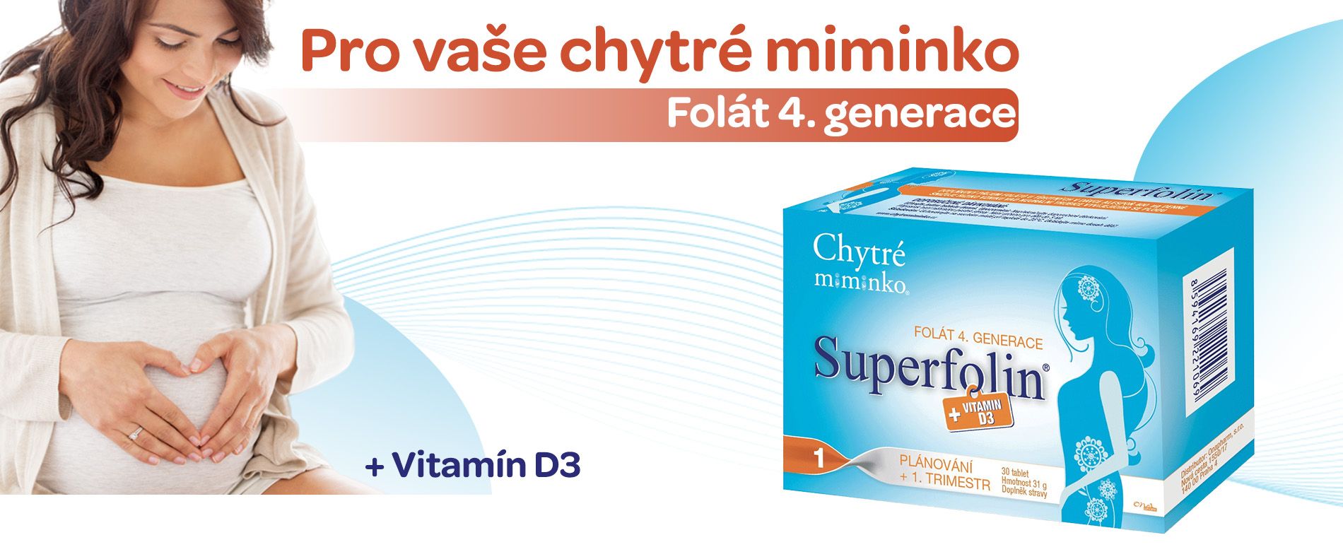Chytré miminko, Superfolin, Folát 4 generace, vitamín D3, pro těhotné a kéjící, kyselina listová