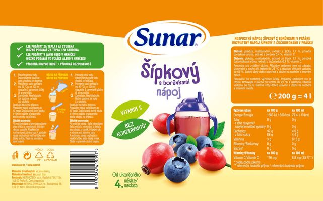 Sunar rozpustný nápoj šípkový s borůvkami 200 g